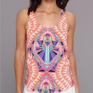 MARA HOFFMAN NEON CORAL PINK COSMIC FOUNTAIN PRINT RACERBACK TANK TOP